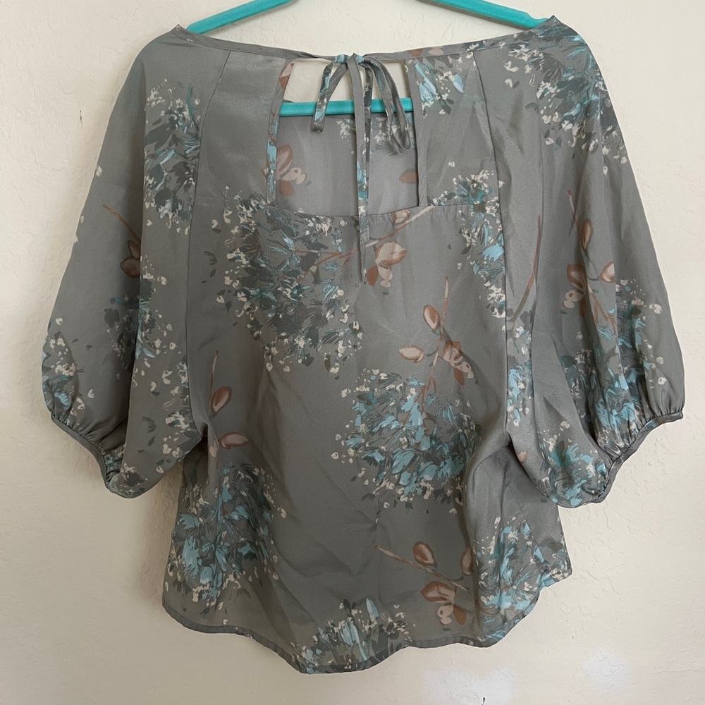 Floral Silky Puff Sleeve Blouse